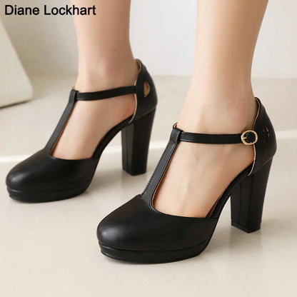 Plus Size Women’s High Heel Shoes – Round Toe Retro Platform Pumps, T-Strap Sandals for Party & Wedding, Sizes 40-43