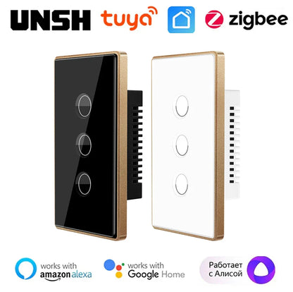 Tuya ZigBee Smart Touch Light Switch (1/2/3/4 Gang) – Aluminum Alloy Wall Switch with Neutral Wire, Smart Life App, Alexa & Google Home Control