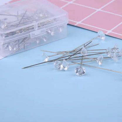 Fenrry 100PCS Diamond Head Pins – Crystal Corsage Sewing Pins, Straight Pins for Dressmaking & Party Decorations with Plastic Box