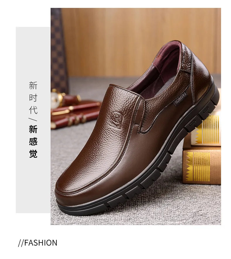 Genuine Leather Handmade Men's Shoes – Casual Loafers, Breathable Slip-On Walking Sneakers for Outdoor Wear