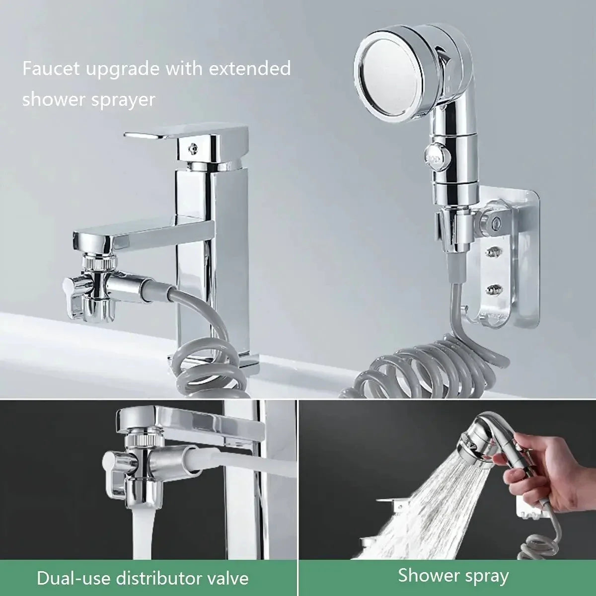 New Handheld Faucet Diverter Valve Set – Adjustable Shower Head Adapter for Home Bathroom & Kitchen Faucets