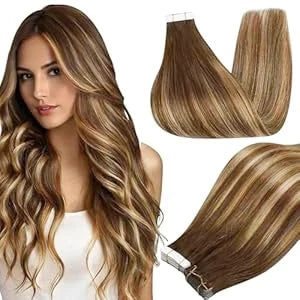 Full Shine Tape In Human Hair Extensions - 100% Remy Straight Hair Double Sided Silky Natural Tapes for Women