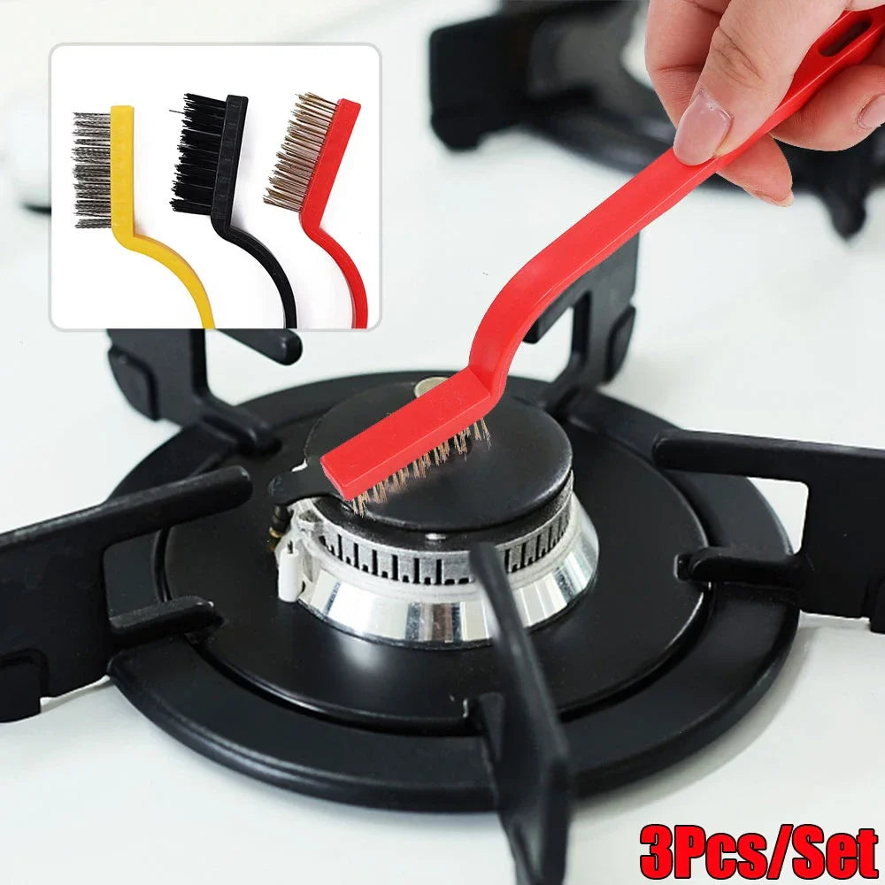 3Pcs Stainless Steel and Nylon Wire Brush Set - Rust Removal Cleaning Tools for Kitchen Pots - Essential Household Cleaning Supplies