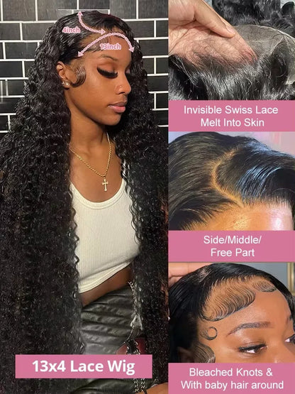 40-50 Inch Deep Wave Lace Front Wig – 13x6 & 13x4 Full Lace Frontal, 200% Remy Human Hair for Black Women