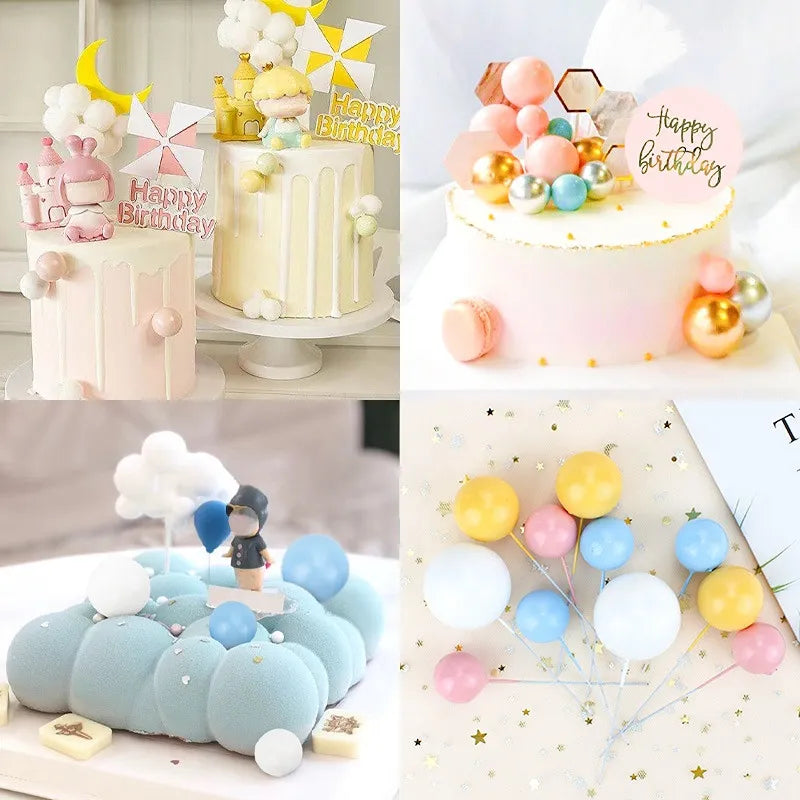 20Pcs Gold and Silver Ball Cake Toppers - Happy Birthday, DIY Cupcake Flags for Wedding, Christmas, Birthday Decorations