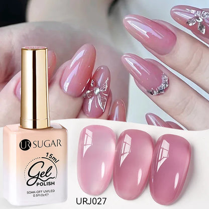 UR SUGAR 15ml Jelly Milky White Gel Polish – Translucent UV Soak Off Nail Art Varnish Semi-Permanent Fashion Nail Color