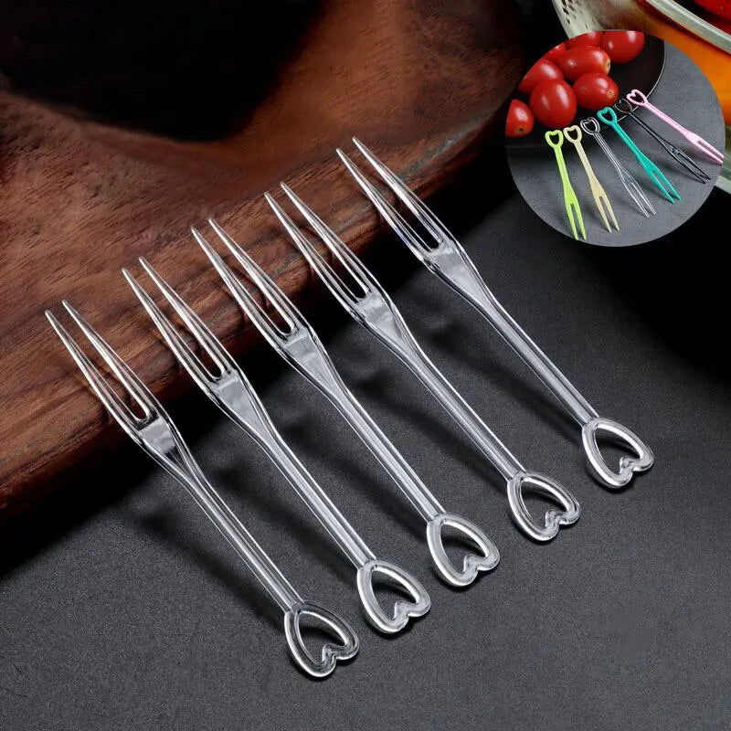 100pcs Disposable Transparent Packaging for Household Plastic Fruit Skewers with Small Forks