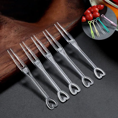 100pcs Disposable Transparent Packaging for Household Plastic Fruit Skewers with Small Forks