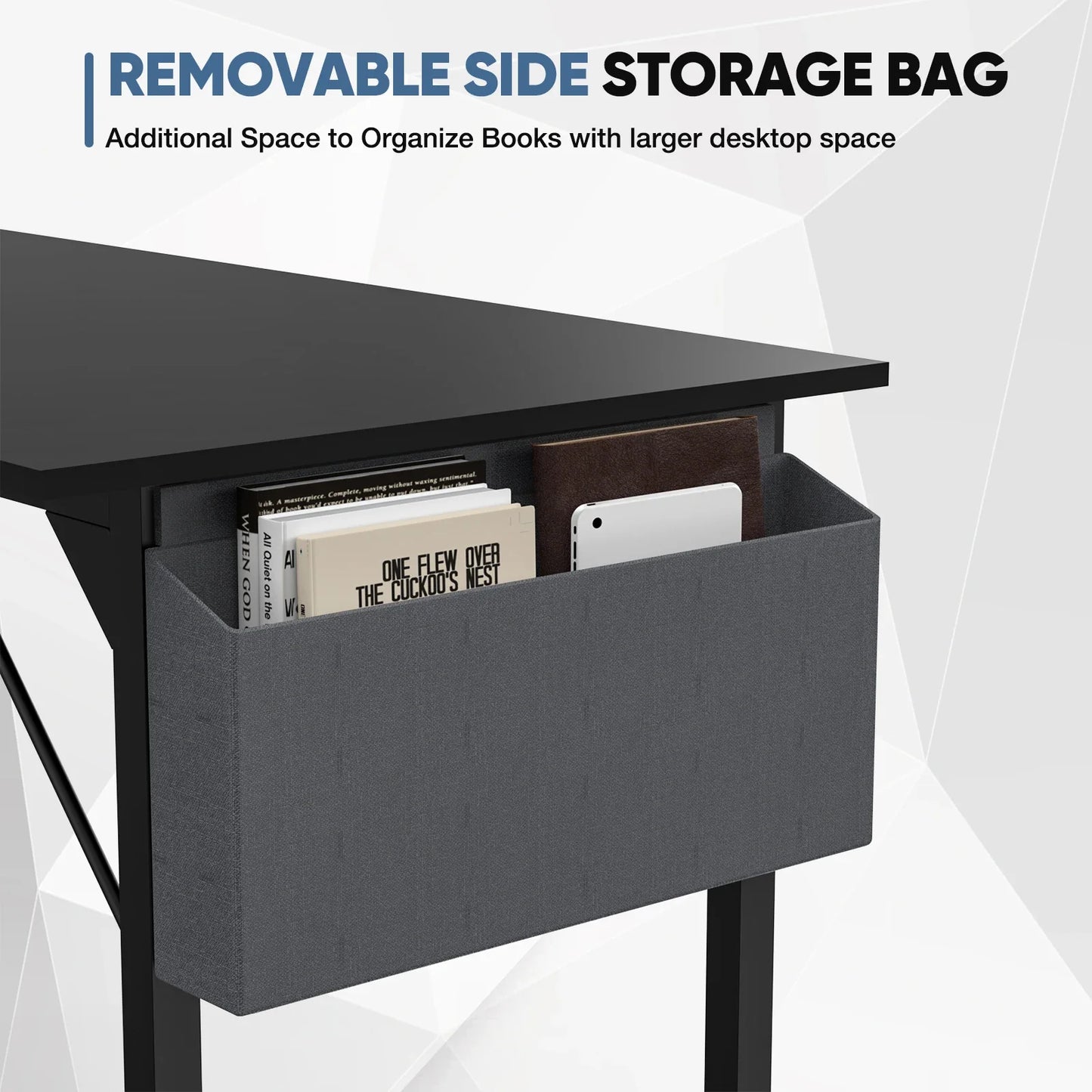 Computer Desk – Modern Compact Writing & Gaming Table with Side Bag, Headphone Hook, Easy Assembly