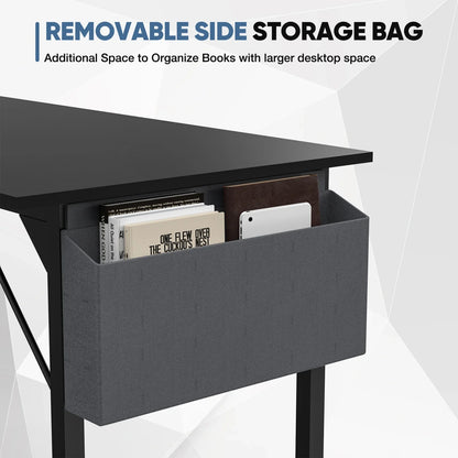 Computer Desk – Modern Compact Writing & Gaming Table with Side Bag, Headphone Hook, Easy Assembly