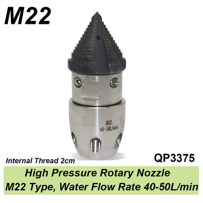 High Pressure Rotating Nozzle 1/2 M22 & 3/8 – Sewer & Sludge Cleaning Water Gun Nozzle for Pressure Washing