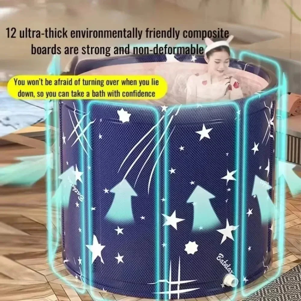 Folding Portable Adult Bath Tub – Thickened Insulated Round SPA Soaking Bucket for Home Bathroom