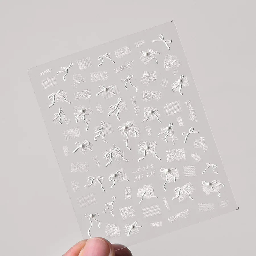 5D Black & White Lace Stripe Nail Art Stickers – Pearl Crystal Diamond Decorative DIY Manicure Design Stickers for Nails