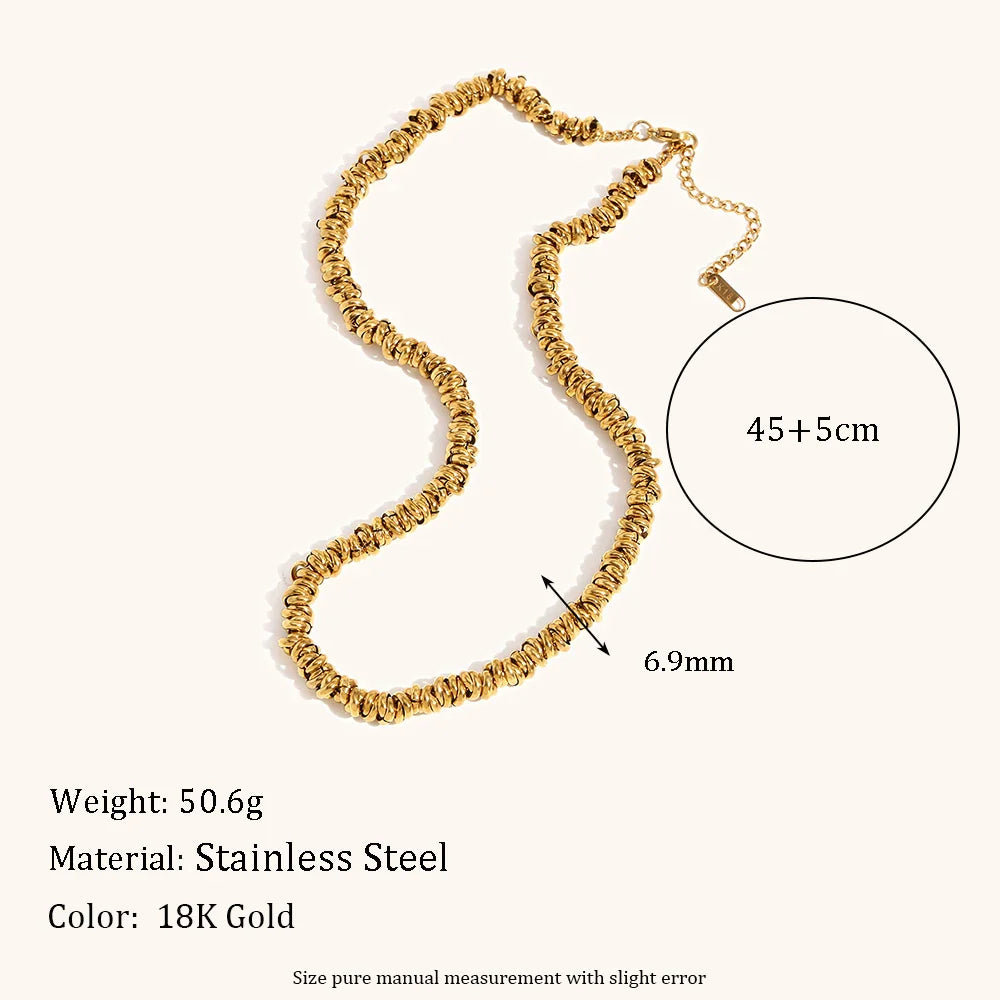 La.Muses Dual Color Circular Bead Necklace — Gold & Silver Stainless Steel Jewelry for Women