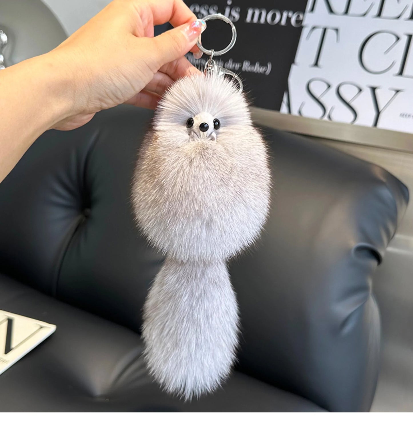 2024 Cute Real Fox Fur Plush Keychain – Pompom Bag Pendant & Car Key Ring Toy for Girls