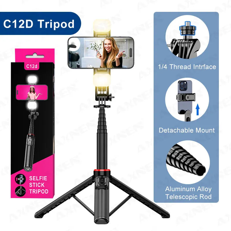 AXNEN Mobile Phone Tripod C12/C13 – 1325mm Stand for Cellphone & GoPro, with Wireless Bluetooth Remote for Live Streaming