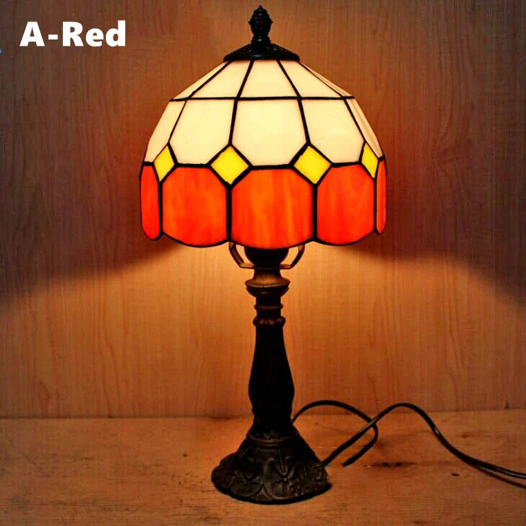 Retro Stained Glass Table Lamp – Colorful E27 Art Lampshade, Mediterranean Baroque Style Bedside Bedroom Décor Light