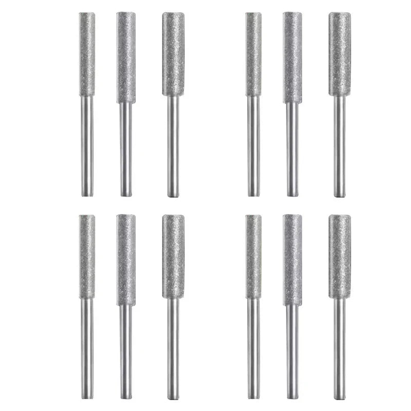 12PCS Diamond Chainsaw Sharpener Set – Titanium Coated Corundum Rotary Burr Stone File Grinding Heads for Chainsaw, Jade & Multi-Purpose Polishing Tool Kit