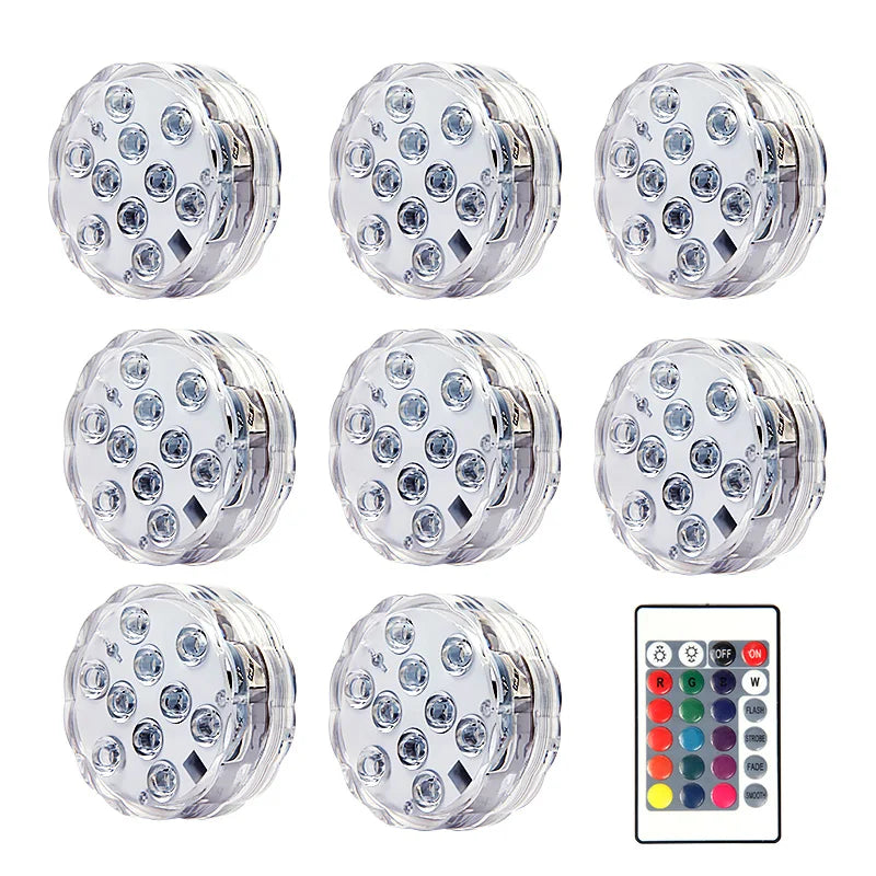 10LED RGB Submersible LED Light – Battery Operated Underwater Night Lamp for Pool, Garden, Wedding & Vase Decorations