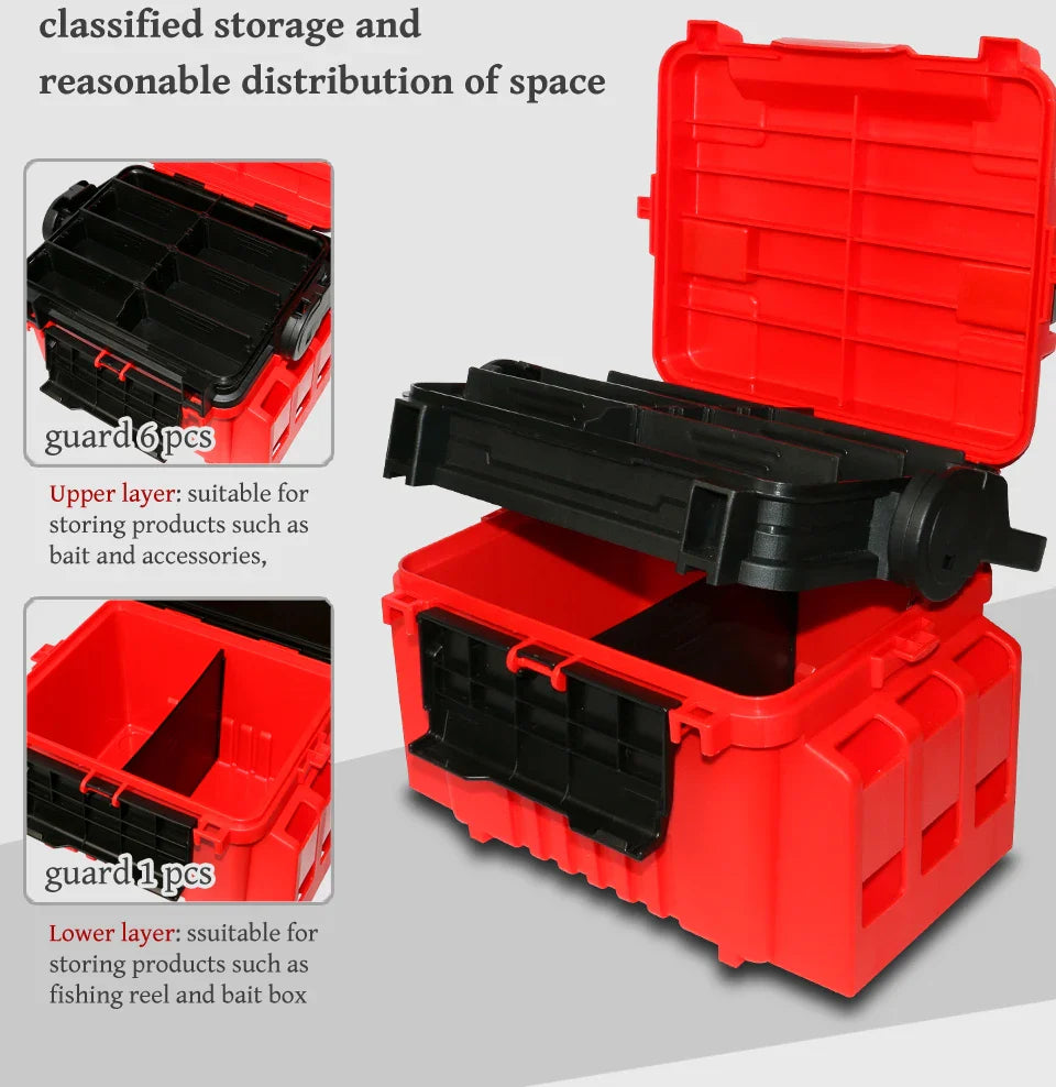 ILURE Multifunction Fishing Tackle Box – Big Storage Tool Box with Rod & Cup Holders for Fishing Accessories