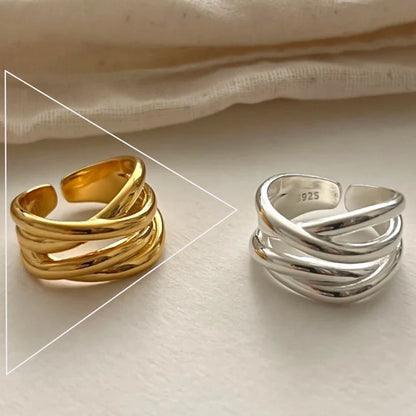 VENTFILLE 925 Sterling Silver Adjustable Ring – Vintage Hollow Line Punk Hip Hop Couple Jewelry