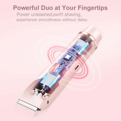 Women’s 2-in-1 Electric Razor – Dual-Head Painless Wet & Dry Bikini Trimmer with Detachable Head Shaver