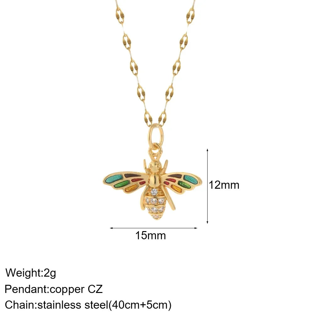 Heart Evil Blue Eye Sun Necklace – Cute Dog, Bee & Elephant Gold Pendant with Long Stainless Steel Chain for Women