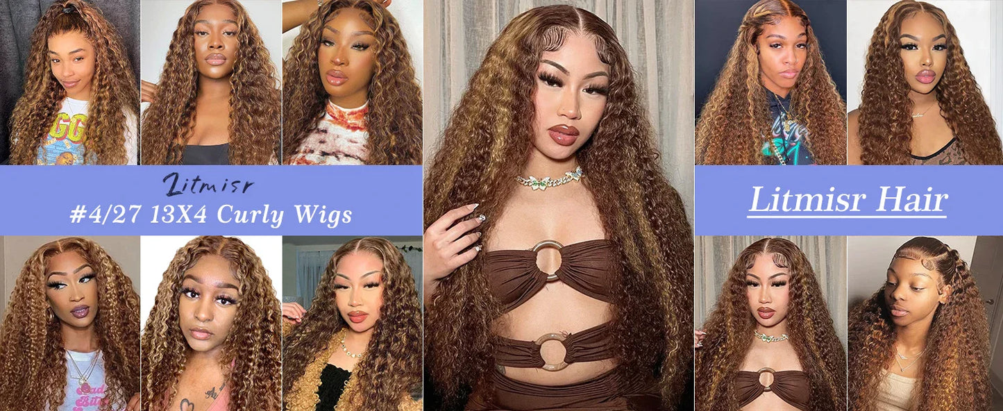 Honey Blonde Deep Water Wave HD Lace Frontal Wig – 13x6 Human Hair, Highlight Curly, 30-34 Inch Length