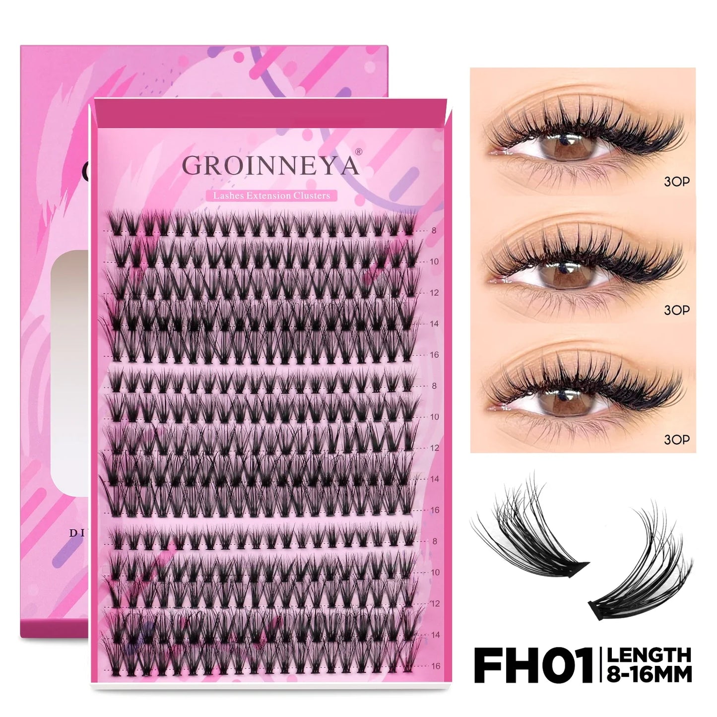 GROINNEYA DIY Lash Extension Kit – Cluster & Individual Lashes Set with Lash Bond & Seal for At-Home Eyelash Extension Makeup