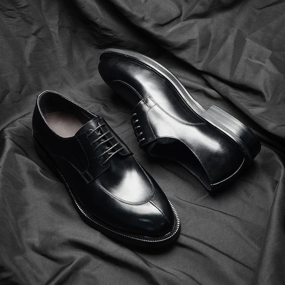 Men’s Genuine Leather Oxford Derby Shoes - Handmade Lace-Up Wedding, Party and Formal Business Dress Shoes