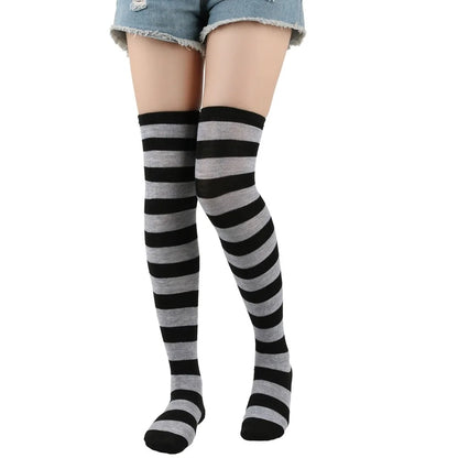 Stylish Knee-Length JK Striped Socks for Women & Girls – Multi-Color Cute Thigh-High Socks   1/2