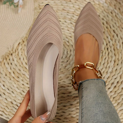 Women’s Pointed Toe Knitted Slip-On Flats – Solid Color Casual Breathable Ballet Loafers