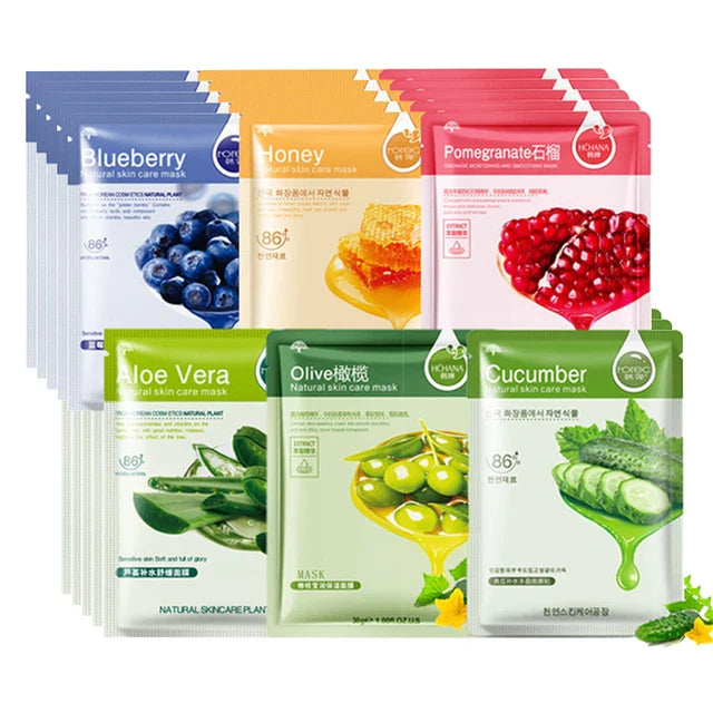 30pcs Natural Plant Facial Masks, Moisturizing & Oil Control, Anti-Aging Aloe Fruit Korean Sheet Masks for Skin Care
