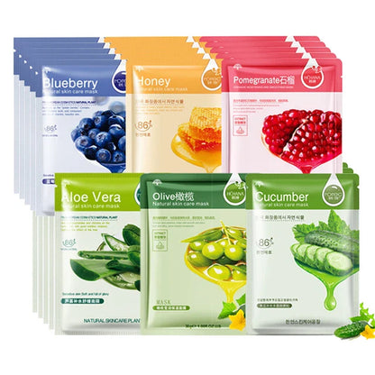 30pcs Natural Plant Facial Masks, Moisturizing & Oil Control, Anti-Aging Aloe Fruit Korean Sheet Masks for Skin Care