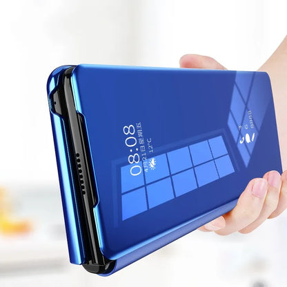 Smart Flip Case for Samsung Galaxy Z Fold – PU Leather Mirror Plating Kickstand Cover, Shockproof Funda for Fold 2/3/4/5/6 & W21/W22 5G