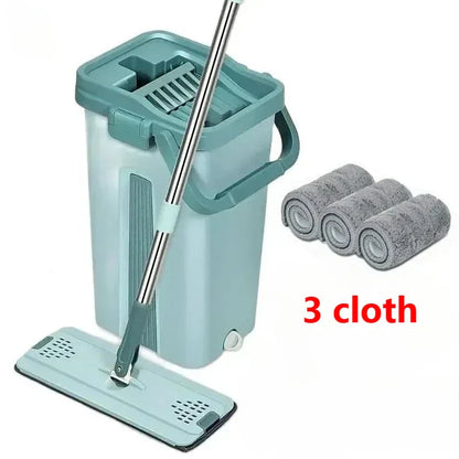 Flat Squeeze Mop with Bucket – Easy Wring Microfiber Floor Cleaner for Hardwood & Laminate
