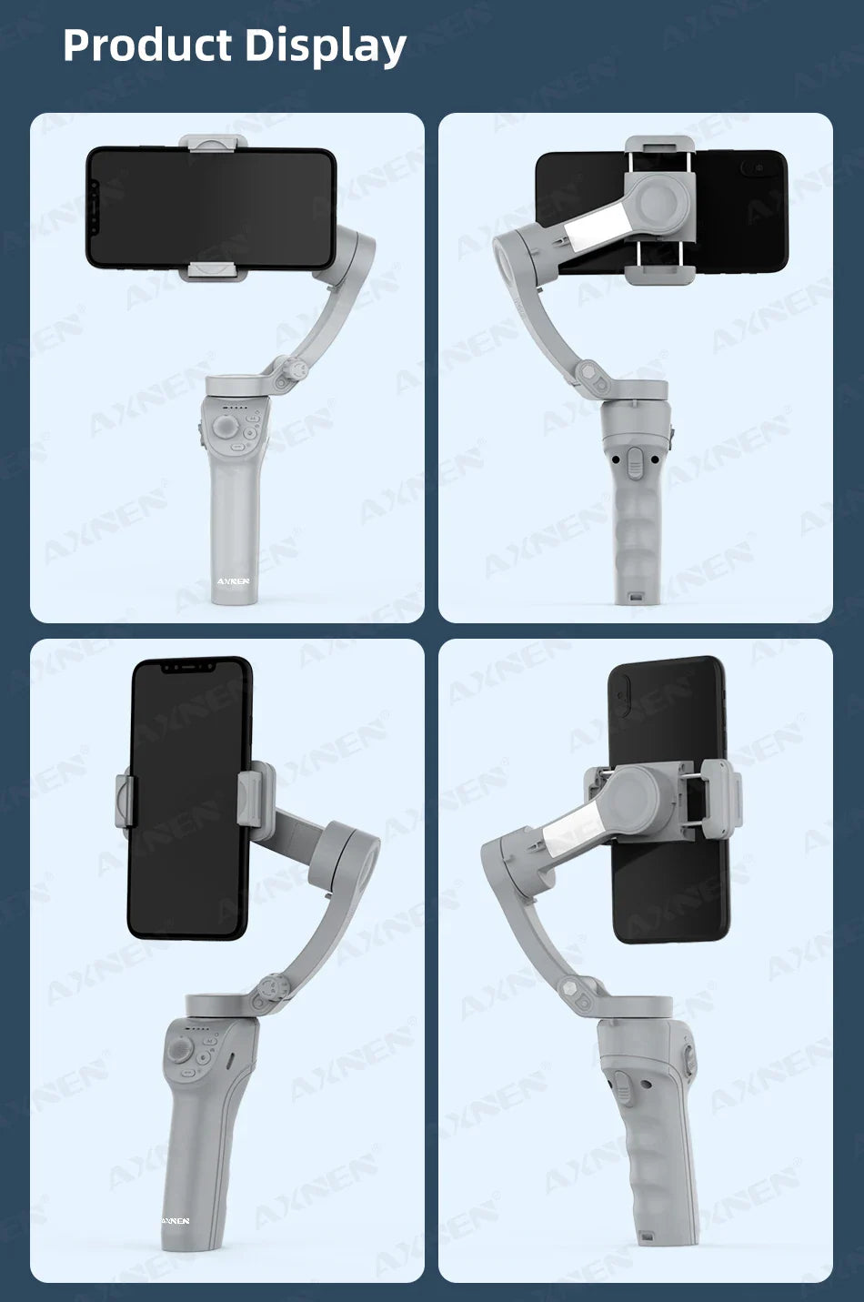 HQ6 3-Axis Gimbal Handheld Stabilizer – With Fill Light, Face Tracking, Anti-Shake for Android & iPhone Video Recording