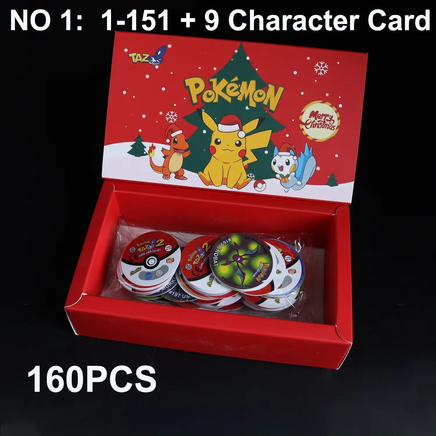 100/160pcs Pokemon Tazos – 1st & 2nd Generation 3D Round and Square Collector Cards, Album Trainer Pogs for Cheetos Chipitaps