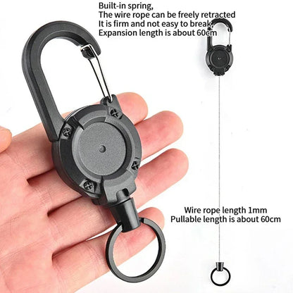 Retractable Heavy-Duty Carabiner Keychain – Steel Wire Rope Pull Reel for Outdoor & Sport Use