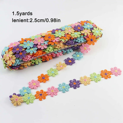 Daisy Flower Lace Trim Ribbon – 2.5CM Wide, 1.5 Yards Embroidered DIY Patchwork Sewing & Craft Supplies, Colorful