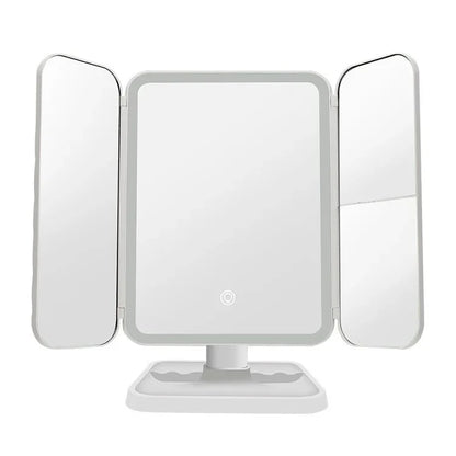 Trifold LED Makeup Mirror – Smart Light-Up Dressing Mirror with Adjustable Fill Light for Beauty & Dorm Use