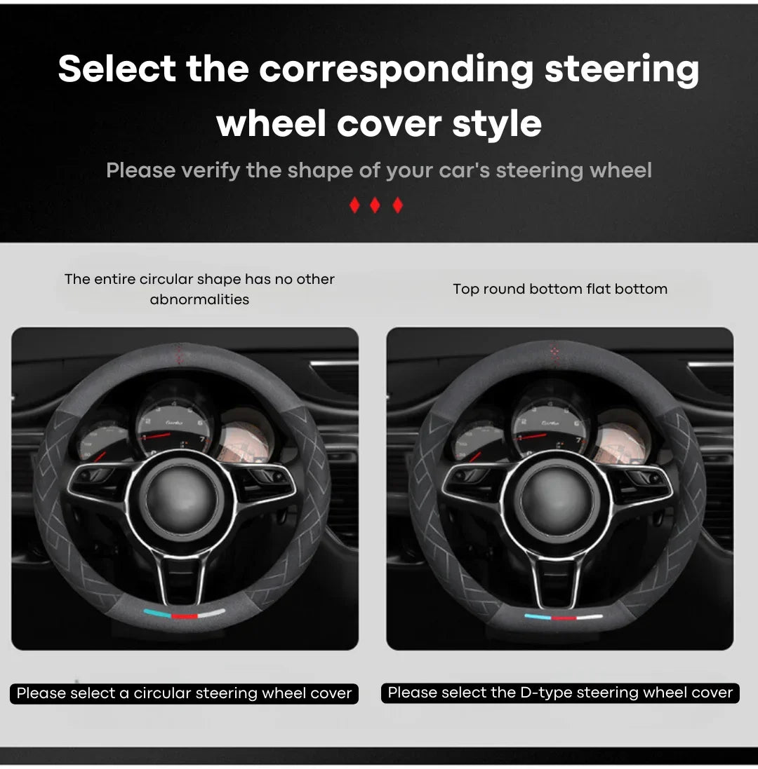 Universal Cowhide Suede Steering Wheel Cover — Breathable 37-38cm Car Accessory Wrap
