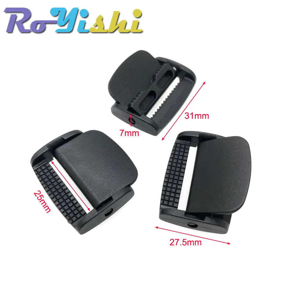 5Pcs Plastic Cam Buckle Set – Adjustable Black Toggle Clips for Backpack Straps & Webbing (5/8”–2” Sizes)