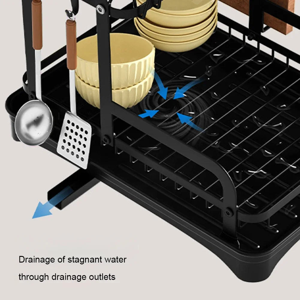 Multi-Functional Kitchen Dish Drying Rack with Chopstick, Cup, Sponge, and Cutting Board Holders | Dish Drainer and Sink Organizer