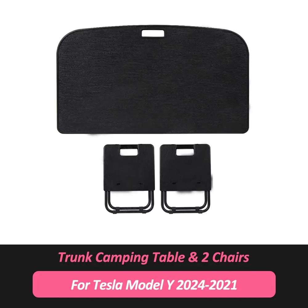 Tesla Model Y 2020-2025 Portable Folding Picnic Table – Travel Camping Boot Table with Chairs Set for Rear Trunk
