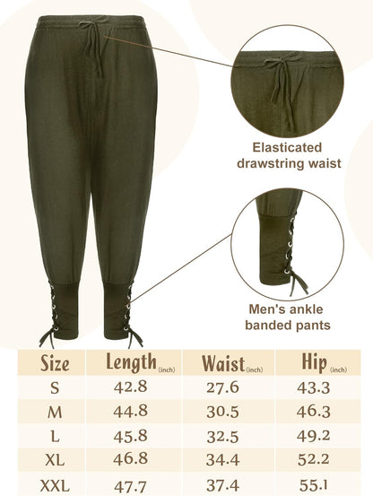 Jiuguva 4-Pcs Halloween Men's Renaissance Costume Set – Medieval Pirate Shirt, Ankle Banded Pants & Viking Belt Accessories