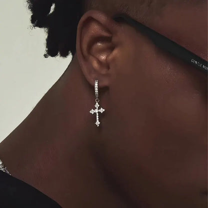 Classic Cross Crystal Earrings - Replaceable White Point-Drill Hip-Hop Party Jewelry for Women & Men