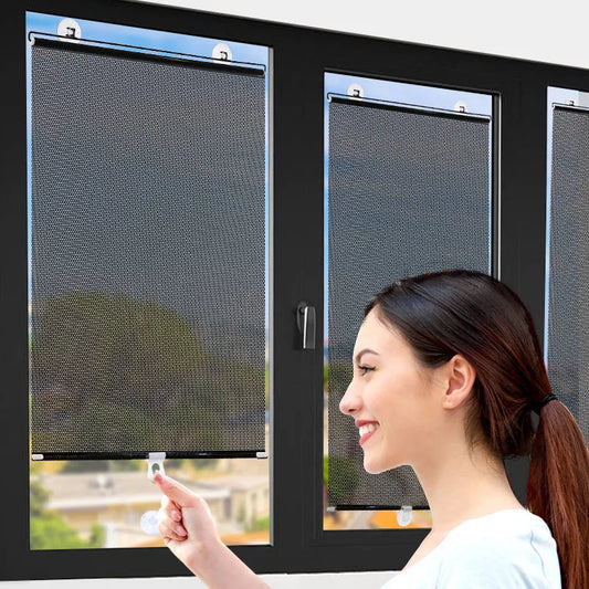 Universal Nail-Free Roller Blinds with Suction Cups - Blackout Sunshade Curtains for Car, Bedroom, Kitchen, and Office Windows, Sun-Shading and Privacy Solution