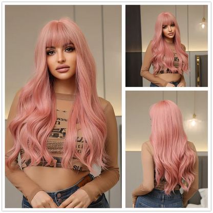 CharmSource Pink BOBO Short Synthetic Wig – Natural Wavy Heat Resistant Hair Wig for Women, Party & Daily Wear
