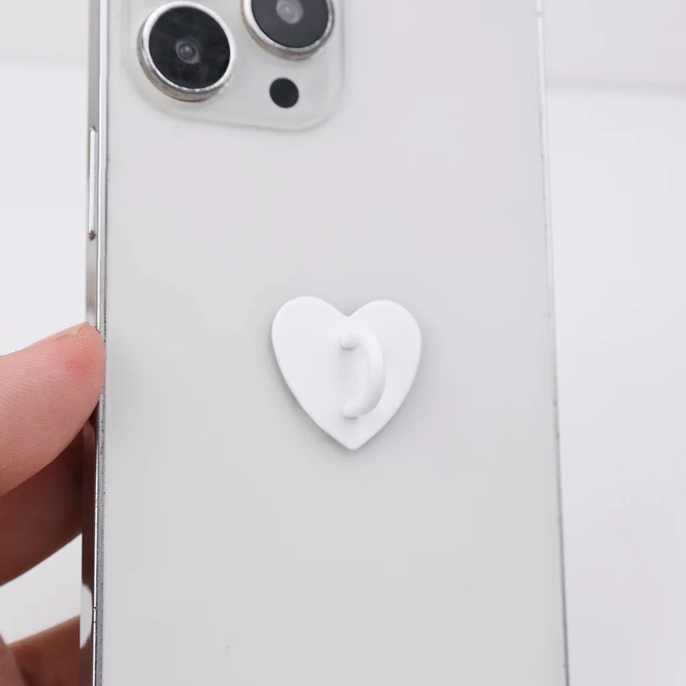 Kawaii Metal Heart Phone Charm — Adhesive Holder, Finger Ring Stand, Case Hook & Buckle Accessory with String